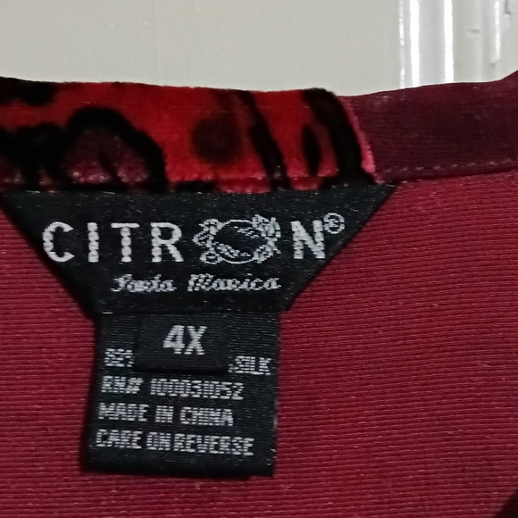 Citron Sz. 4X Rayon & Silk Mix Burgundy Velvet Burnout Button Down Tunic Blouse - Picture 5 of 16